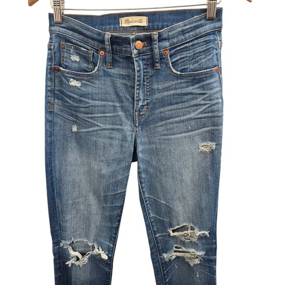 Madewell Jeans Women 27 Blue Skinny High Rise Stretch Destroyed Distressed Denim - Picture 5 of 13